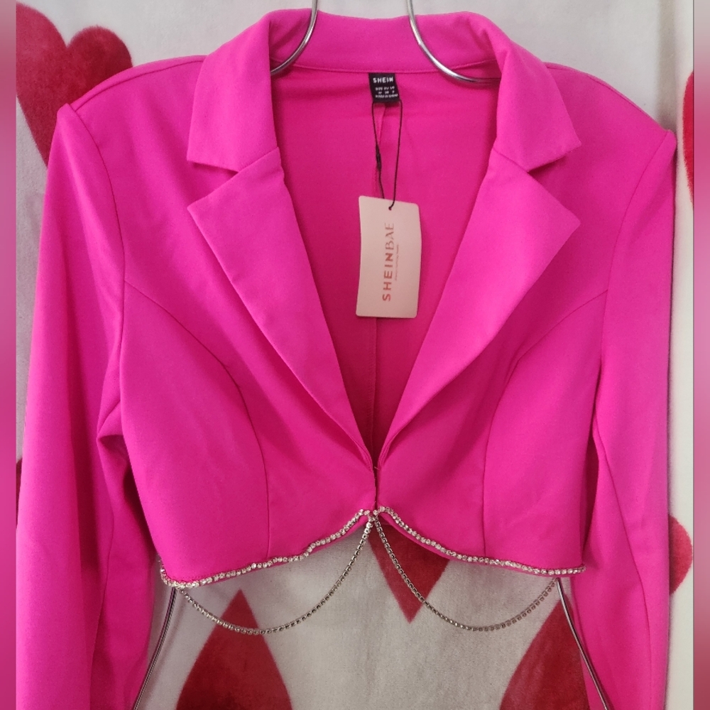 SHEIN Rhinestone chain Crop blazer